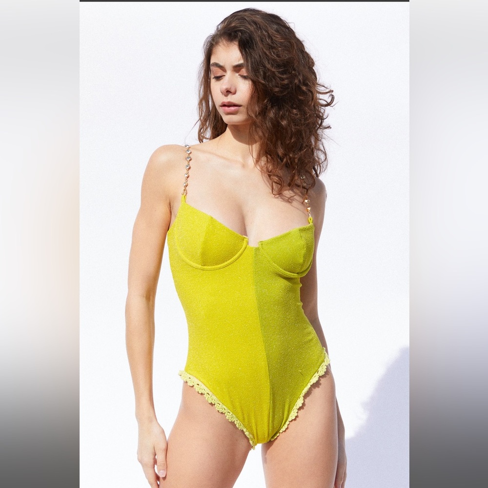 New maiyo goddess green yellow one piece swimsuit